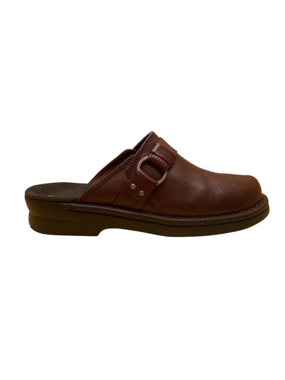 Clarks Women’s Dark Brown Leather Adjustable Strap Slip-On Mules Shoes Size 8.5M